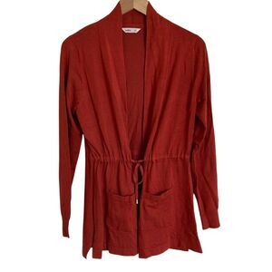 Lolita Long‎ Line Cardigan with Drawstring Waist in Brick Red Size L